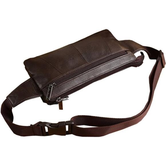 Genuine Leather Waist Pack Fanny Bag Coffee - Picture 5 of 6